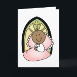 Taufe Afrikanisches Baby-Mädchen Karte<br><div class="desc">Ein afroamerikanisches Mädchen,  das eine rosa Pose an einem Kirchenfenster trägt,  mit einem Kreuz auf Taufe entwirft Babyartikeln,  die Sie sich vor Ort mit einem Namen oder anderen Texten anpassen können.</div>