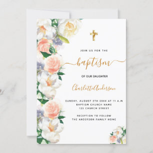 Taufe Aquarellblumen pink weiß elegant Einladung