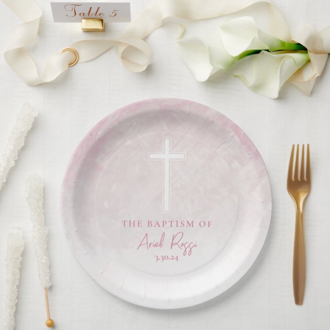 Taufe Aquarellpastellfarben Pink Paper Teller (Hochzeit)