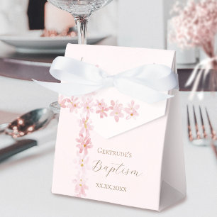 Taufe Aquarellpinke Blume kreuzen Geschenkschachtel
