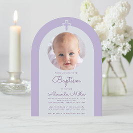 Taufe Arch Foto Lavender Lila Kreuz & Drehbuch Einladung