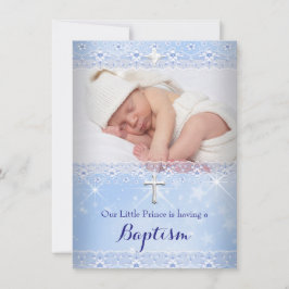 Taufe Baby Foto von Boy Blue Lace Einladung