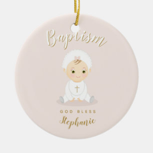 Taufe Baby Girl mit Bonnet Keramik Ornament