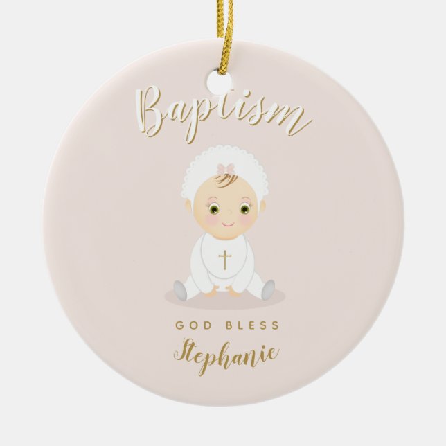 Taufe Baby Girl mit Bonnet Keramik Ornament (Vorne)