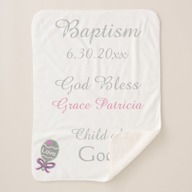 Taufe Baby Girl Pink Star Rattle Medium Sherpadecke (Vorderseite)