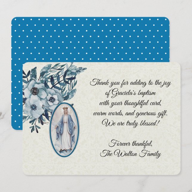 Taufe Baby Jungfrau Mary Blue Blumen Einladung (Vorne/Hinten)