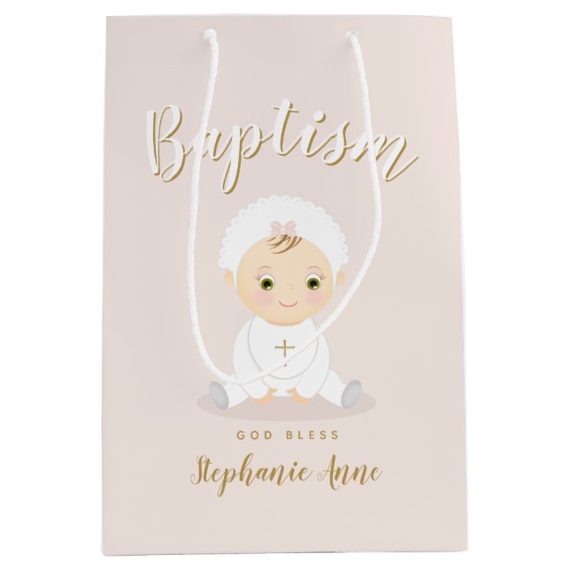 Taufe-Baby mit Mütze Mittlere Geschenktüte (Vorderseite)