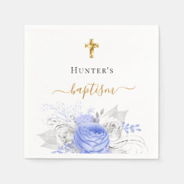 Taufe blau floral weiß, eleganter Name Drehbuch Ju Serviette