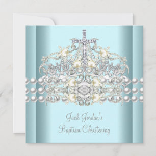 Taufe Blau Tiara Silber Weiße Perle Diamant Einladung