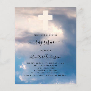 Taufe Blaue Himmel Junge Kreuz Budget Einladung Flyer