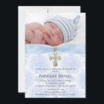 Taufe Blaue Rose mit Foto Einladung<br><div class="desc">Es gibt verschiedene Hintergründe und Cliparts. Copyright ©Delightful Doodles</div>