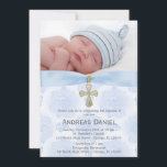 Taufe Blaue Rose mit Foto Einladung<br><div class="desc">Es gibt verschiedene Hintergründe und Cliparts. Copyright ©Delightful Doodles</div>