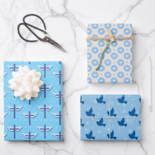 Taufe Blaue Taube Kreuz Liebe Geschenkpapier Set