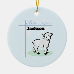 Taufe Blauer Boy Lamm, anpassbar Keramik Ornament