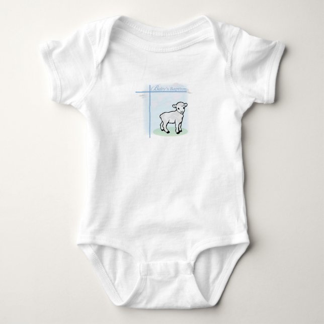 Taufe Blauer Junge Lamm, anpassbar Baby Strampler (Vorderseite)