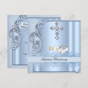Taufe Blauer Kreuz Damast Taufen Einladung