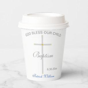 Taufe Blauer Name Silver Gold Cross Pappbecher