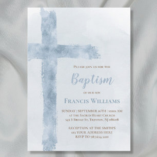 Taufe blaues Wasserfarbenkreuz Einladung