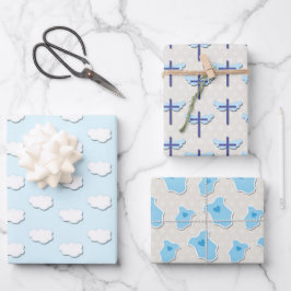 Taufe Blue Baby Cloud Cross Geschenkpapier Set