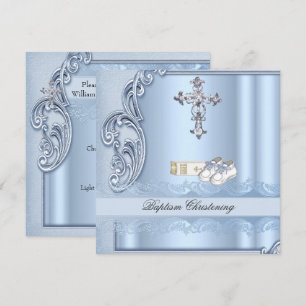 Taufe Blue Cross Junge Damast Taufkleid Einladung