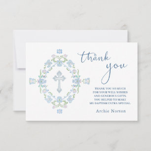 Taufe Blue Green Floral Vielen Dank Dankeskarte