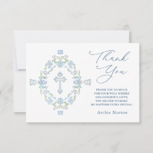 Taufe Blue Green Floral Vielen Dank Dankeskarte