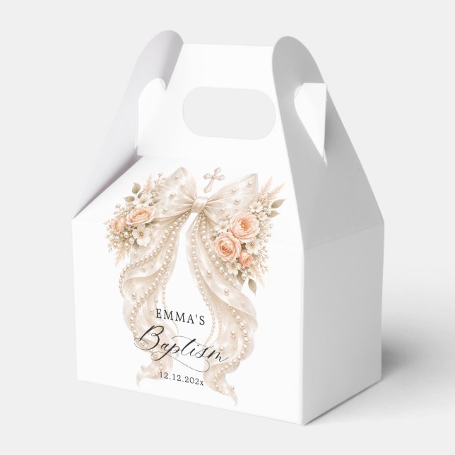 Taufe Blumen Perlen Bogen Geschenkschachtel (Vorderseite)