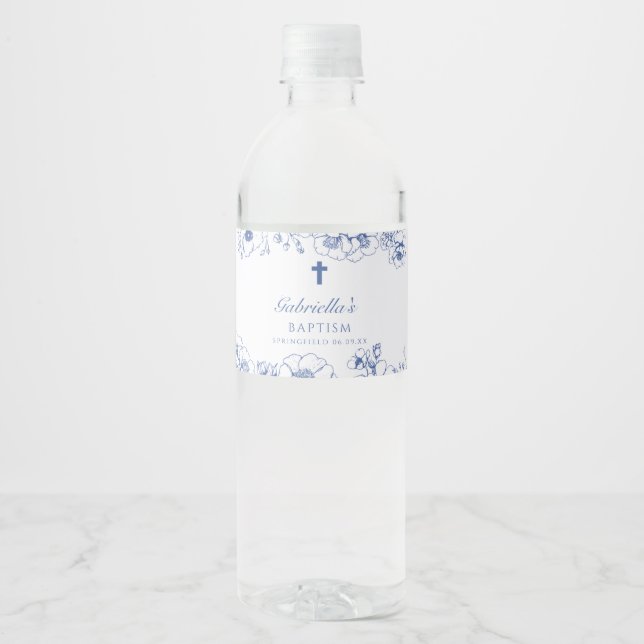 Taufe Botanisch Blau  Floral (Vorderseite)
