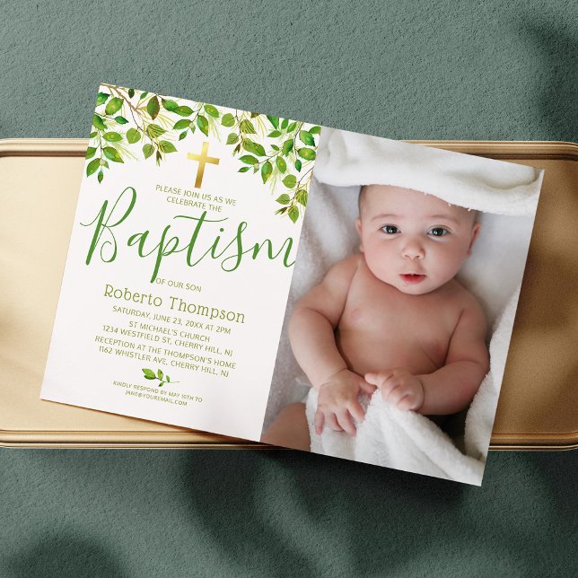 Taufe Botanisches Christening-Foto Einladung (Von Creator hochgeladen)