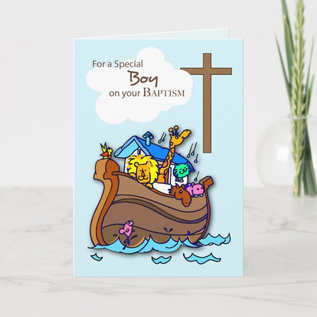 Taufe Boy Noah's Ark, Niedliche Tiere Karte (Vorderseite)