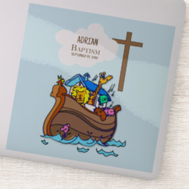 Taufe Boy Noah's Ark, Niedliche Tiere Personalisie Aufkleber