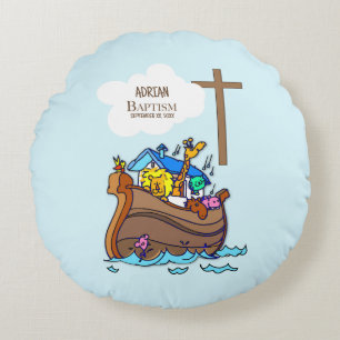 Taufe Boy Noah's Ark, Niedliche Tiere Personalisie Rundes Kissen
