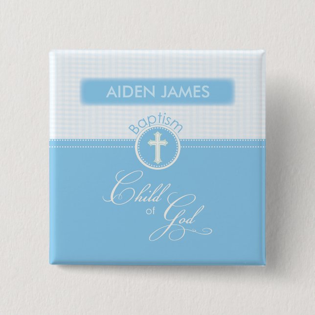 Taufe, Brauchname,  Blaues Kind Gottes Button (Vorderseite)