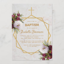 Taufe Burgundy Peonies Marble Gold Geometric
