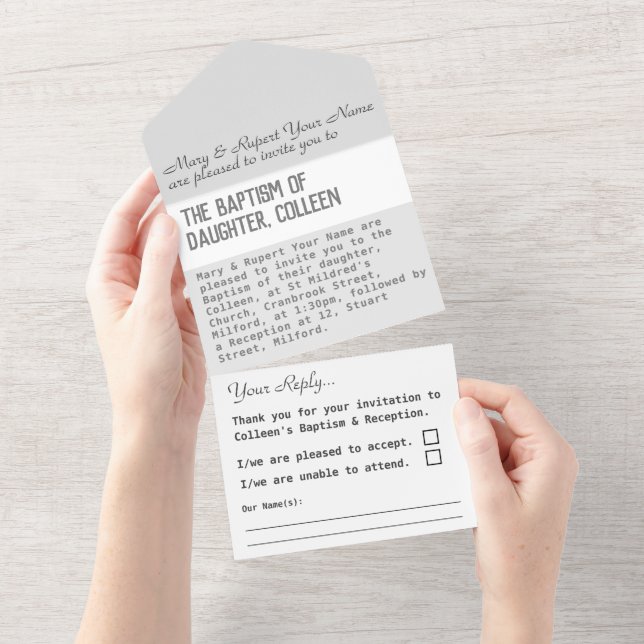 Taufe Christening all in einer Einladung (Abreißen)