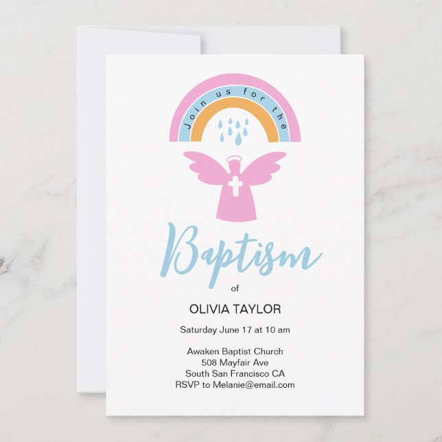 Taufe Christening angel und Regenbogen Einladung (Vorderseite)