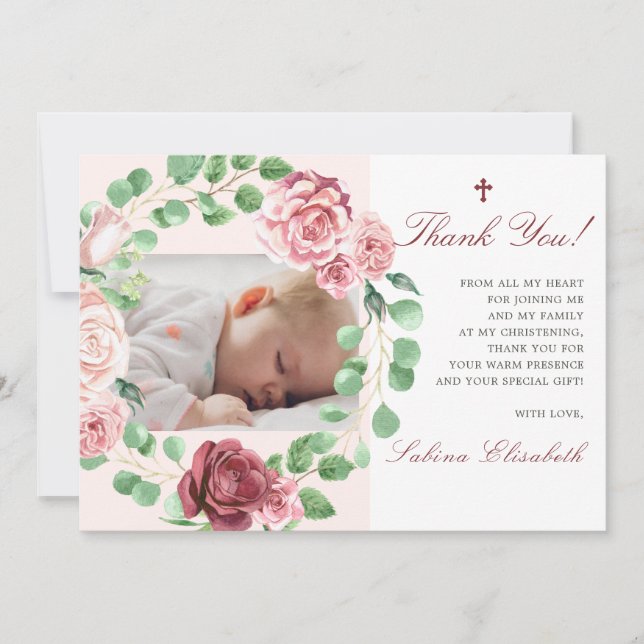 Taufe Christening Baby Garden Blumengeflecht Foto Dankeskarte (Vorderseite)