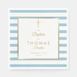 Taufe Christening Blau gestreift Gold Kreuz Serviette