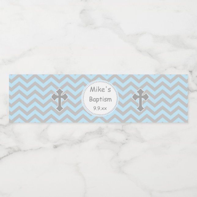 Taufe Christening Blue Gray Flasche Wrapper (Einzelnes Label)