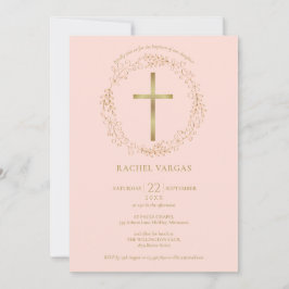 Taufe Christening Blush Pink Gold Cross Bloral Einladung