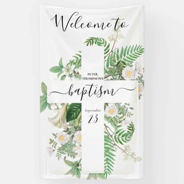 Taufe Christening Cross Green Willkommenszeichen Banner (Vertikal)