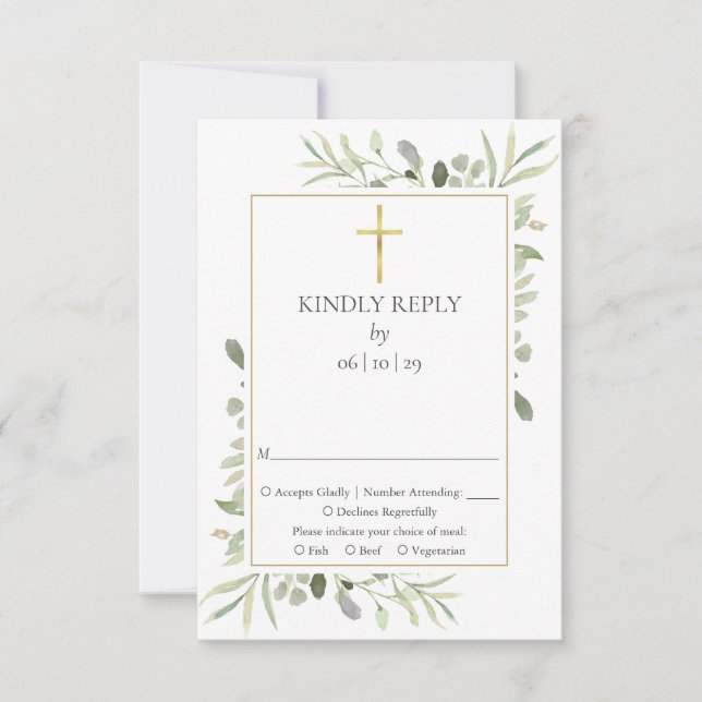 Taufe Christening Erste Heilige Kommunion Grüne RSVP Karte (Vorderseite)