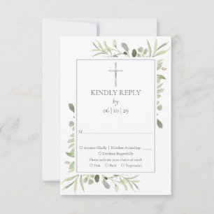 Taufe Christening Erste Heilige Kommunion Grüne RSVP Karte