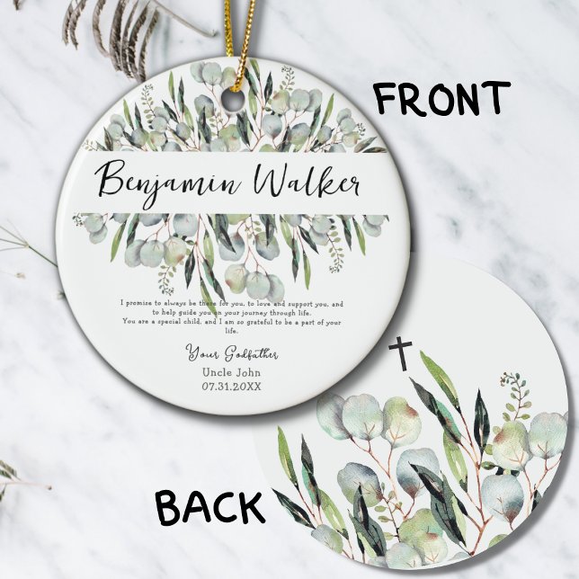 Taufe Christening Eukalyptus Blätter Godvater Keramik Ornament (Von Creator hochgeladen)