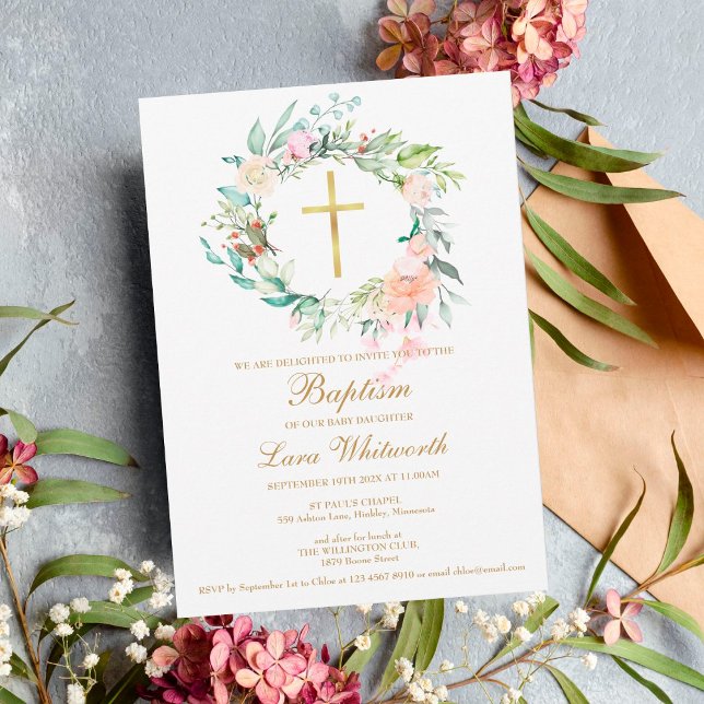 Taufe Christening Floral Watercolor Garland Einladung (Von Creator hochgeladen)