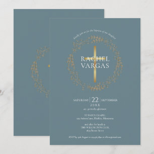 Taufe Christening Gold Cross Bloral Einladung