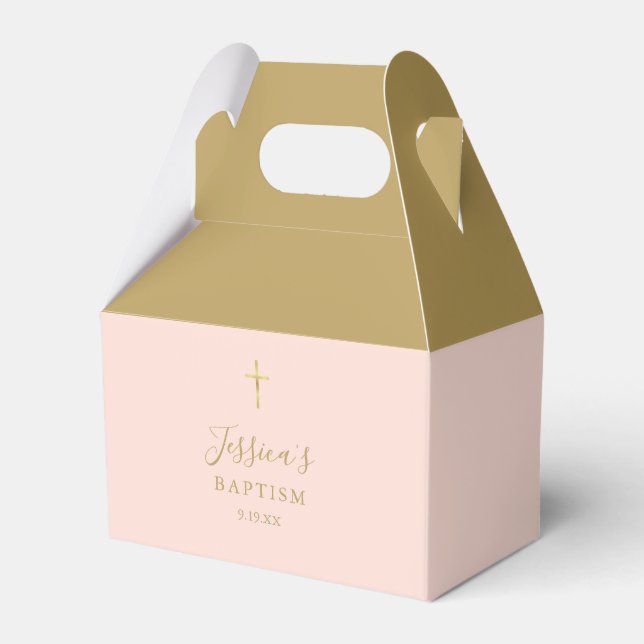Taufe Christening Gold Cross Blush Pink Geschenkschachtel (Vorderseite)
