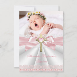 Taufe Christening Gold Cross Girls Pink 2 Einladung