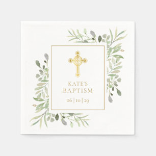 Taufe Christening Gold Cross Grüne Serviette
