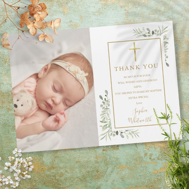 Taufe Christening Greenery Foto Vielen Dank Magnetkarte (Von Creator hochgeladen)